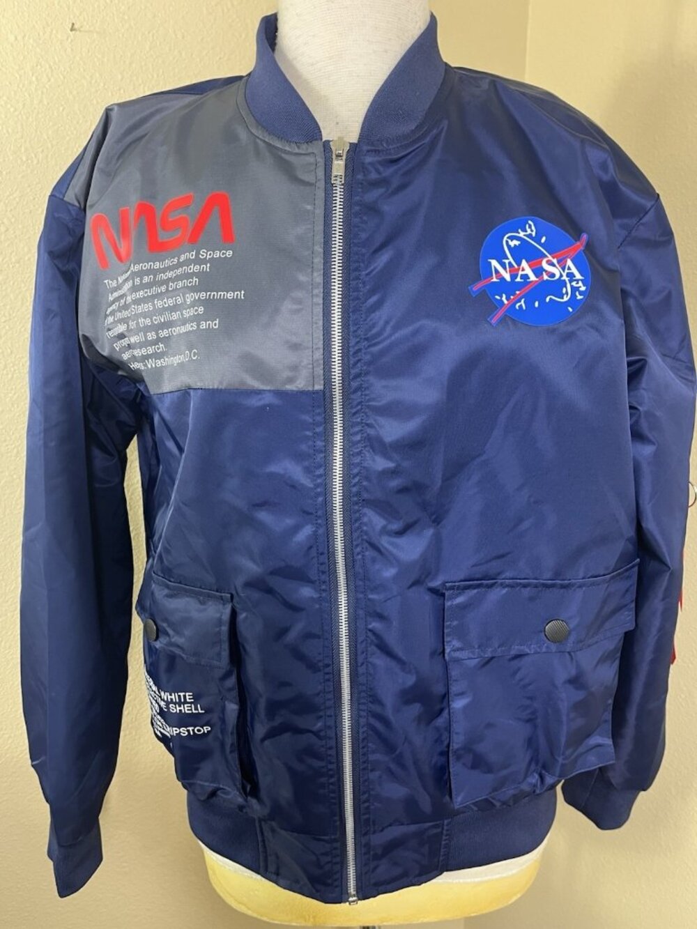 NASA Space Bomber Jacket Navy Blue Full-zip Adult M Windbreaker Streetwear